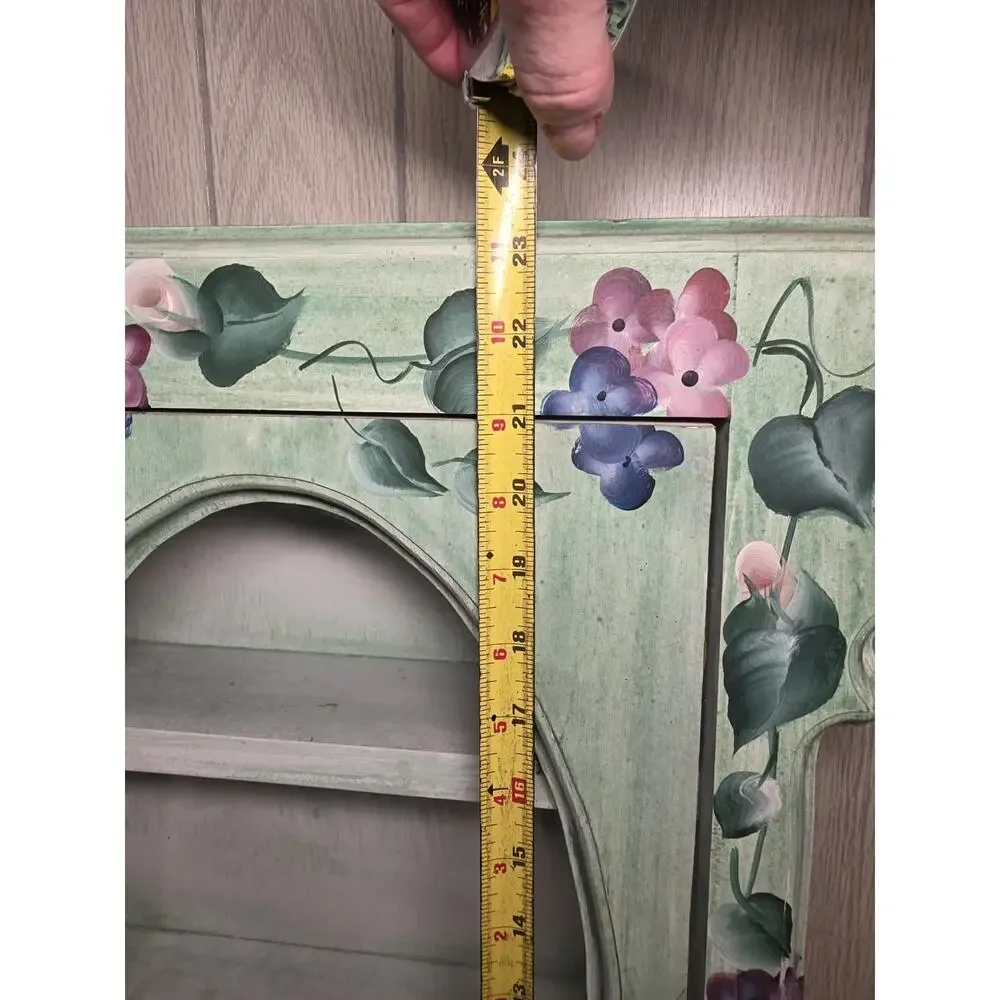 Vtg Hand Painted Floral Curio Display Cabinet Miniatures Farmhouse Cottagecore